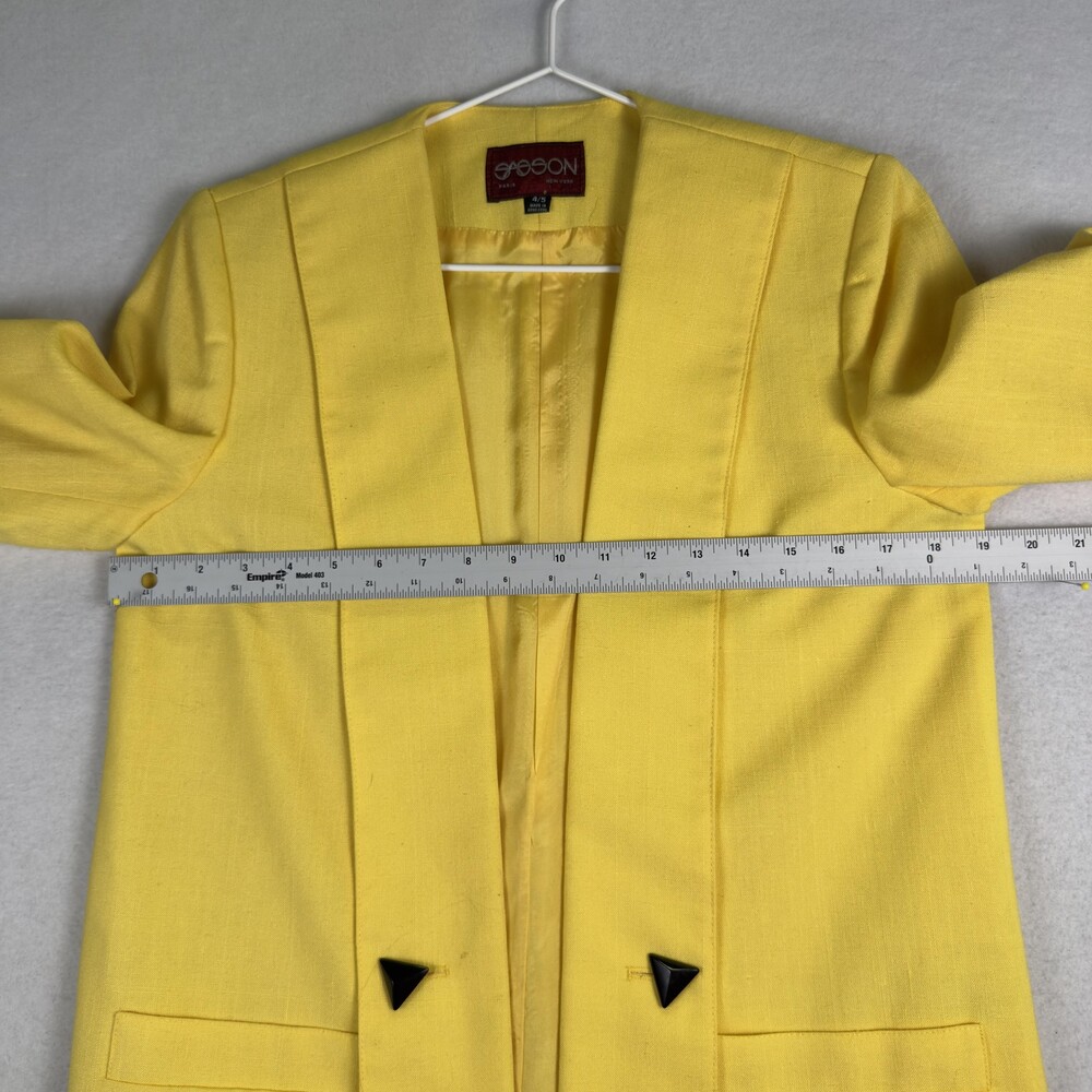 Vintage 80s SASSON Longline Blazer Open Front Bright Yellow Power Dressing Sz S - Picture 6 of 12